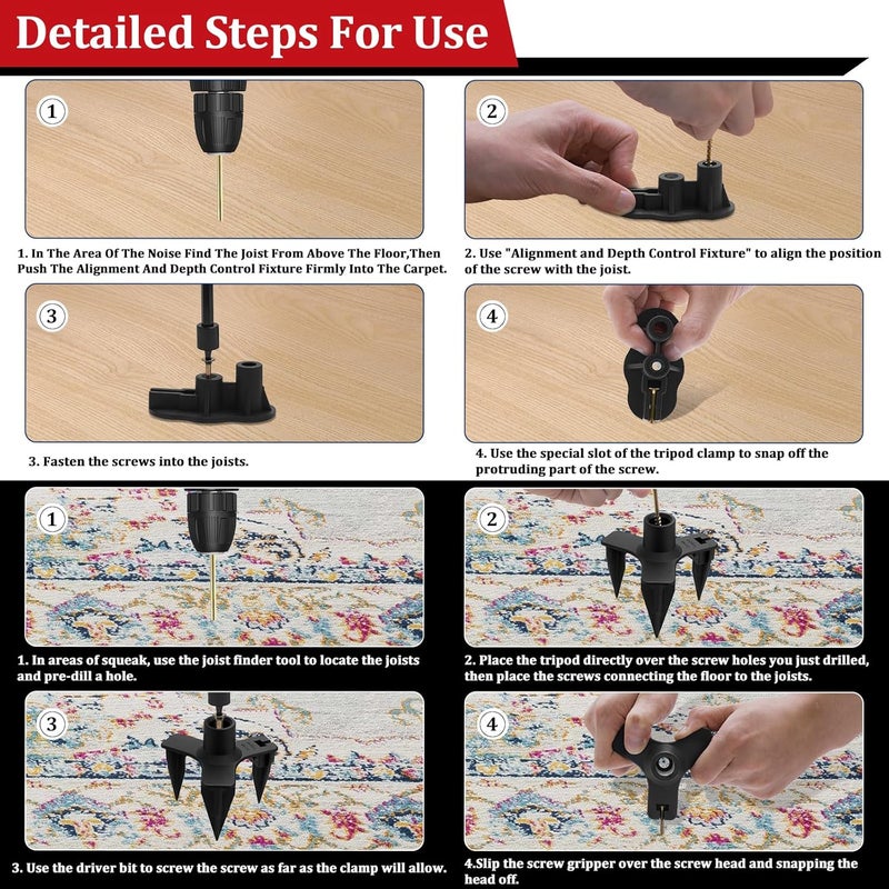 Wallace Forge Squeaky Floor Repair Kit with 200 Screws and 5 Tools - Eliminate Squeaky Noise under Carpeted, Hardwood, Vinyl, and Linoleum Floors - Squeak No More Set - Image 4